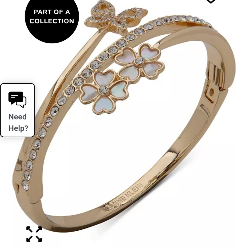 Anne Klien Gold Tone Elegant Butter Fly White Floral Bangle Bracelet New